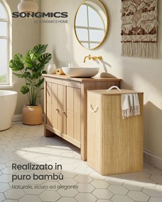 Cesto para roupa suja em bambu com tampa e saco removível 40 x 32 x 70 cm natural