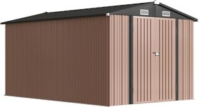Outsunny Abrigo de Jardim em Metal 364 x 238 cm com 4 Aberturas de Ventilação e Portas Duplas com Fechadura, Castanho | Aosom Portugal
