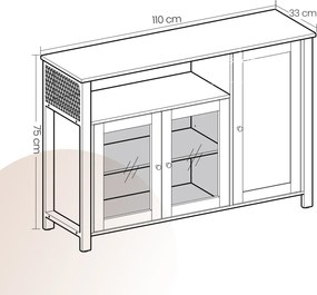 Aparador com 3 portas 110 x 33 x 75 cm, armário de cozinha, armário de arrumação Castanho-preto
