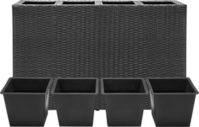 Pote com 4 vaso de flores em polyrattan 95 x 27 x 60 cm Preto