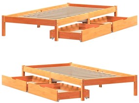 Cama sem colchão 75x190 cm madeira de pinho maciça castanho-mel