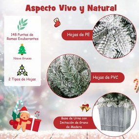 Árvore de Natal artificial pré-iluminada de 100 CM em vaso com neve 148 pontas em PVC e PE 80 luzes LED coloridas globulares Decoração Branco + Verde