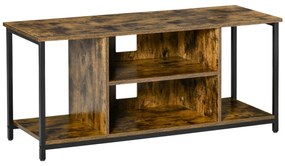 HOMCOM Móvel de TV até 55 Polegadas Móvel de TV Estilo Industrial com 4 Compartimentos Prateleira Ajustável e Orifício para Cabos 110x40x50cm Castanho Rústico