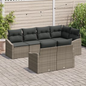 Conjunto de Jantar de Jardim de 7 peças com Almofadas Cinza Poli Ratta