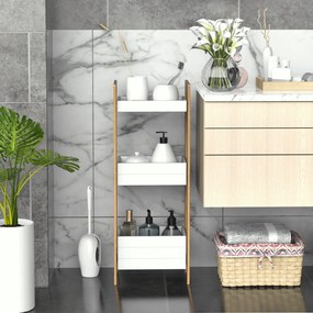 HOMCOM Móvel Auxiliar de banheiro com 3 Prateleiras Organizadoras de Bambu 27,5x20,8x74 cm Cor Branco e Natural