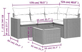 5 pcs conjunto de sofás p/ jardim com almofadões vime PE bege