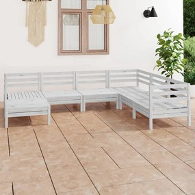 7 pcs conjunto lounge de jardim pinho maciço branco