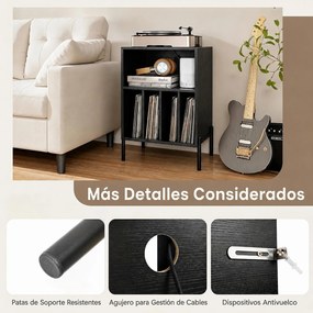 Móvel para Gira-Discos, 53 x 45 x 78,5 cm, Armazenamento de Discos e Carregamento USB e Tipo C, Preto