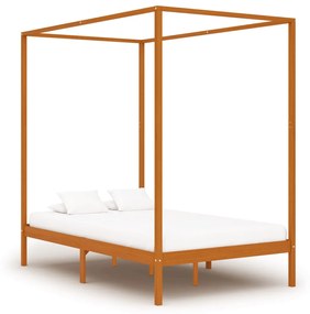 vidaXL Estrutura de cama com toldo 120x200cm pinho maciço castanho mel