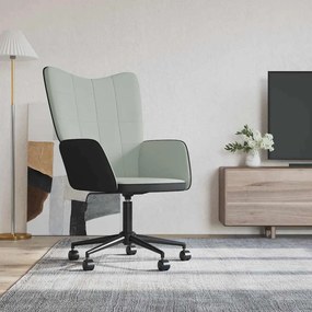 vidaXL Cadeira de descanso PVC e veludo cinzento-claro