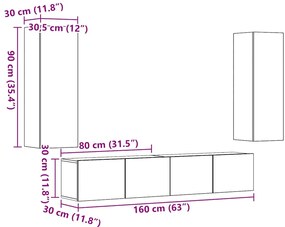 armários de TV montados na parede 4 pcs madeira velha