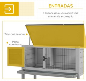 Coelheira de Madeira para Animais Pequenos com Bandeja Amovível e Teto Asfáltico 84x43x70 cm Cinza e Preto