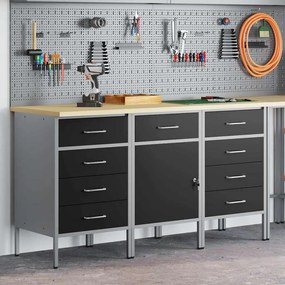 Conjunto de Armários de Trabalho VidaXL 3 Peças Preto e Cinza em Madei