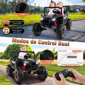 Carro elétrico 24V para crianças 4WD/2WD 4x100W Motores Comando à distância Arranque suave Suspensão com molas Música 2 lugares 3+anos Preto