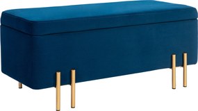 HOMCOM Banco-baú, Banco estofado com armazenamento, Metal, madeira de seringueira, Espuma, 100 x 40 x 42 cm, Azul escuro | Aosom Portugal