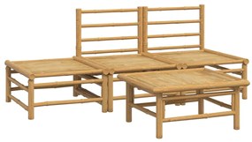 4 pcs conj. lounge de jardim bambu c/ almofadões cinzento-claro
