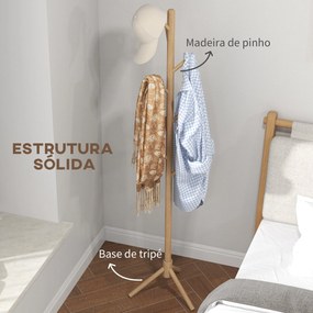 Cabide de Pé de Madeira Cabide de Pé com 8 Ganchos para Pendurar Roupa