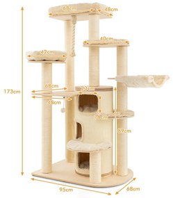 Árvore arranhador para gatos multinível com postes iniciais Móveis modernos para gatos de interior 95 x 68 x 173 cm Bege