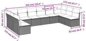10 pcs conjunto sofás de jardim c/ almofadões vime PE preto