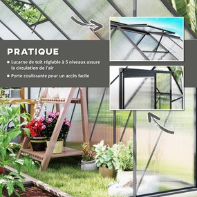 Estufa de jardim em alumínio e policarbonato com base, estufa com janela ajustável e porta de correr 190 x 375 x 199 cm