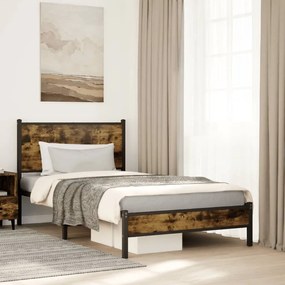 vidaXL Estrutura de cama sem colchão 100x190 cm metal carvalho fumado