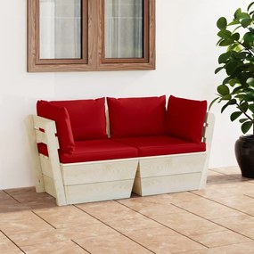 vidaXL Sofá paletes 2 lugares p/ jardim c/ almofadões madeira de abeto