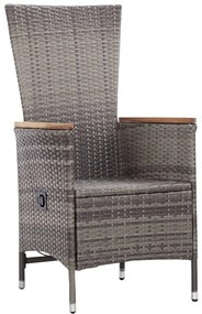 3 pcs conjunto lounge de jardim c/ almofadões vime PE cinzento
