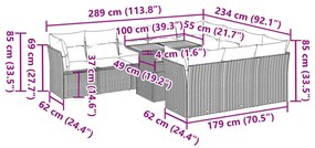 11 pcs conjunto sofás de jardim c/ almofadões vime PE preto