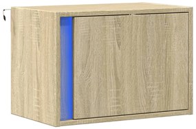 Mesa de cabeceira de parede com luzes LED carvalho sonoma