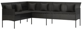 6 pcs conjunto de jantar p/ jardim c/ almofadões vime PE preto