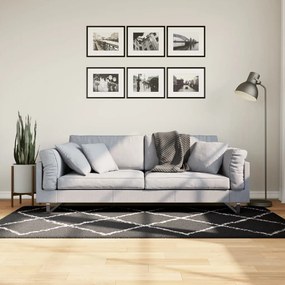Tapete shaggy de pelo alto 100x200 cm preto e creme