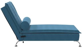 Chaise lounge de massagem com rolo veludo azul