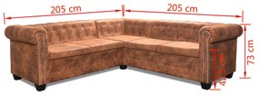 Sofá de canto Chesterfield 5 lugares couro artificial castanho