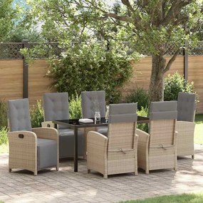 Conjunto de Jantar de Jardim de 7 Peças com Almofadas Bege Polirattan