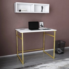 Mesa de Estudo Hussum – Dourado e Branco – 90x60x75 cm