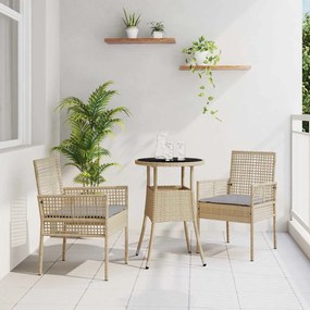 vidaXL Conjunto de Jantar de Jardim 3 Peças Bege em Poli Rattan