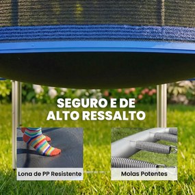 Trampolim para Crianças Exterior Ø366 cm com Rede de Segurança Escada Acolchoamento de Molas Azul