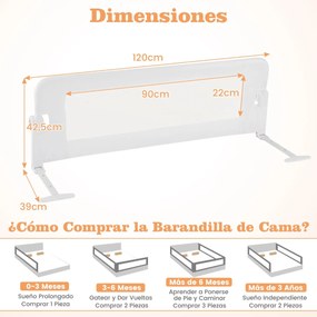 Barra segurança Cama para bebés dobrável Cama de solteiro Cama de casal 120 x 40,5 x 42 cm Branco