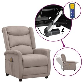 vidaXL Poltrona elevatória de massagens microfibra cinza-acastanhado