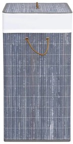 Cesto para roupa suja c/ 2 secções 100 L bambu cinzento
