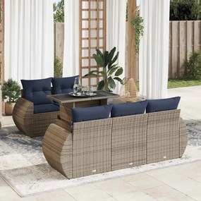 6 pcs conjunto sofás jardim com almofadões PE/acácia cinzento