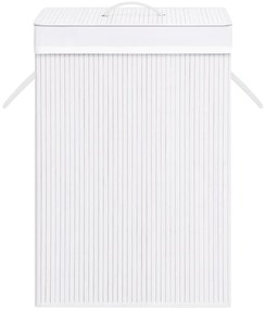 Cesto para roupa suja c/ 2 secções 72 L bambu branco
