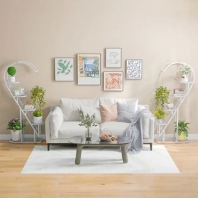 Conjunto de 2 suportes metálicos de 5 níveis para plantas com escada em forma de coração e gancho para pendurar 71 x 30,5 x 148 cm Brancos