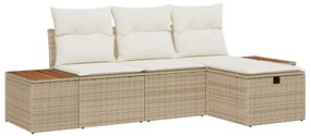 Conjunto de Sofá de Jardim de 4 Peças com Almofadas Bege em Rattan Pol