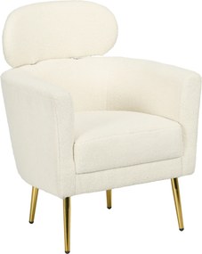 HOMCOM Poltrona Sala de Estar Individual Estofada com Apoio para a Cabeça e Pés de Metal 71x65x90 cm Creme | Aosom Portugal
