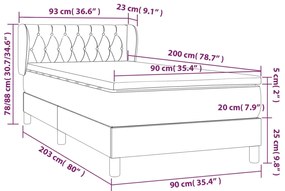 Cama com molas/colchão 90x200 cm veludo cinza-claro