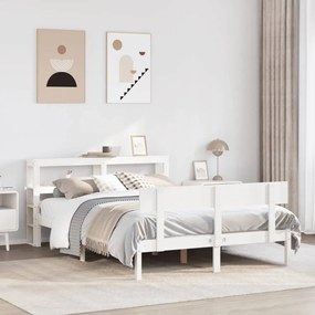 vidaXL Cama sem colchão 135x190 cm madeira de pinho maciça branco