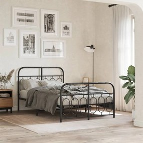 vidaXL Estrutura de cama com cabeceira e pés 120x190 cm metal preto