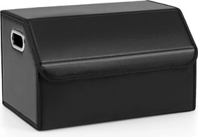 Organizador dobrável 30 x 47 x 27,5 cm para porta-malas de carros 35L com tampa lisa em couro e divisória ajustável Preta