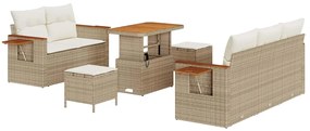 Conjunto de Sofás de Jardim de 8 Peças com Almofadas Bege Polyrattan A